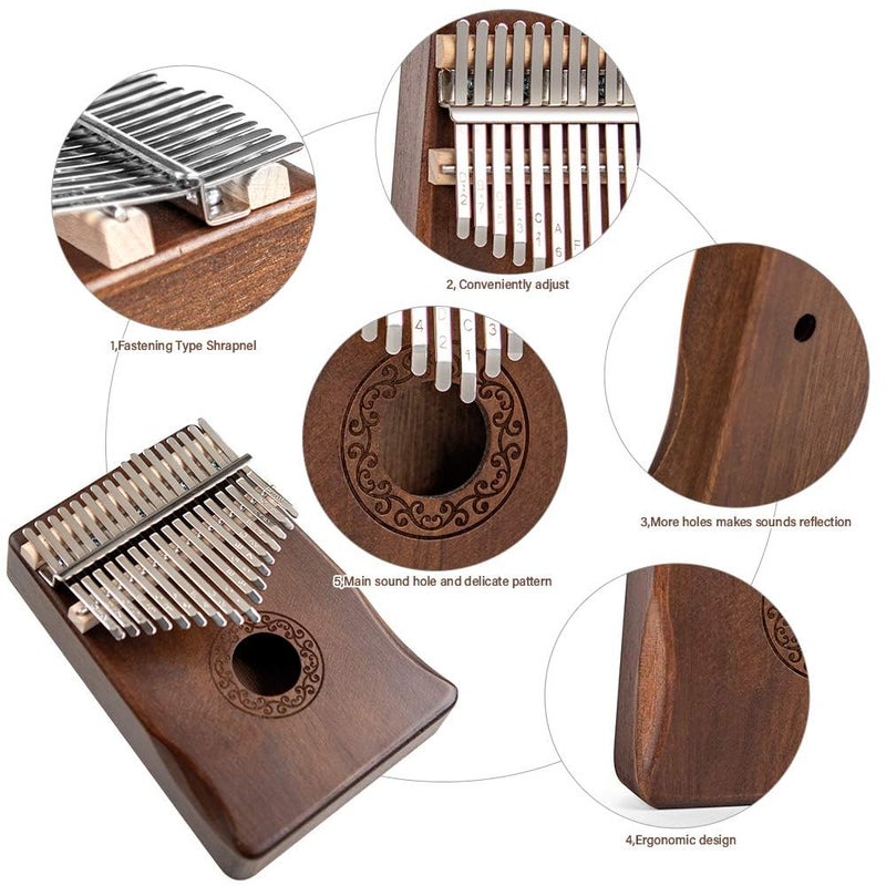 Ucuber Kalimba Thumb Piano 17 Keys, Solid Wood Thumb Piano for Beginners Adults, Portable Finger Piano with Instruction - Ideal Musical Gift for Relaxation - Image 4
